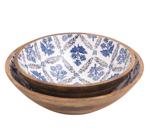 Blue Pattern Wood Enamel Bowl Set