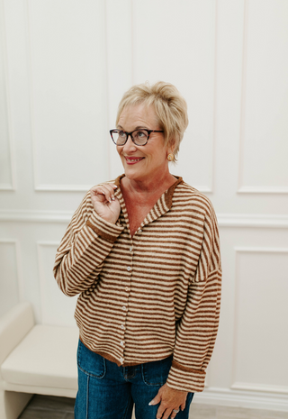 Piper Cardigan - Mini Stripe - Brown