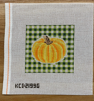 Pumpkin on Gingham Canvas - Green