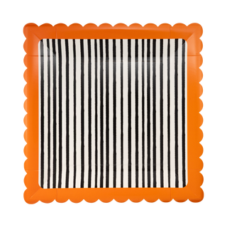 HPH1343 - Black and Cream Stripes Scalloped 10" Plate