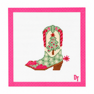 Christmas Cowboy Boot Needlepoint Canvas: Canvas Only