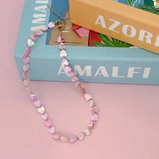 Treasure Jewels: Multi Heart Stone Necklace - Pink