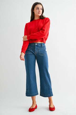 Mica Denim: Mid Rise Wide Leg Crop Jean