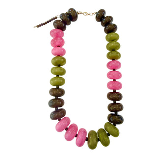 Carissa Beaded Necklace - Pink Brown Mix