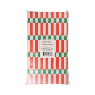 HOH1339 - Red, Pink and Green Striped Paper Dinner Napkins