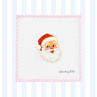 Jolly Santa face with red hat and white beard printed needlepoint canvas, 13 mesh