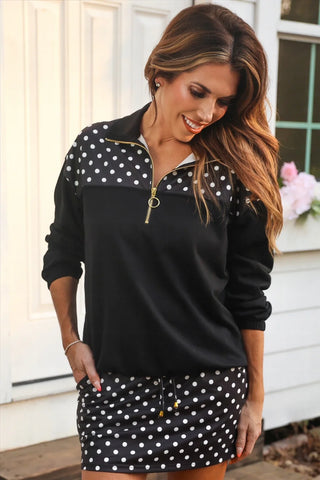 Mia Printed Pullover: After Dark Polka Dot