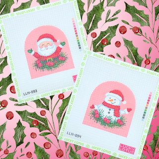 Merry Santa and Merry Snowman needlepoint canvases by Lucky Lotus Needlepoint