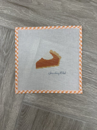 Pumpkin pie slice needlepoint canvas with whipped cream on orange gingham trim, 18 mesh