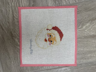 Santa face needlepoint canvas with red hat and white beard, 13 mesh