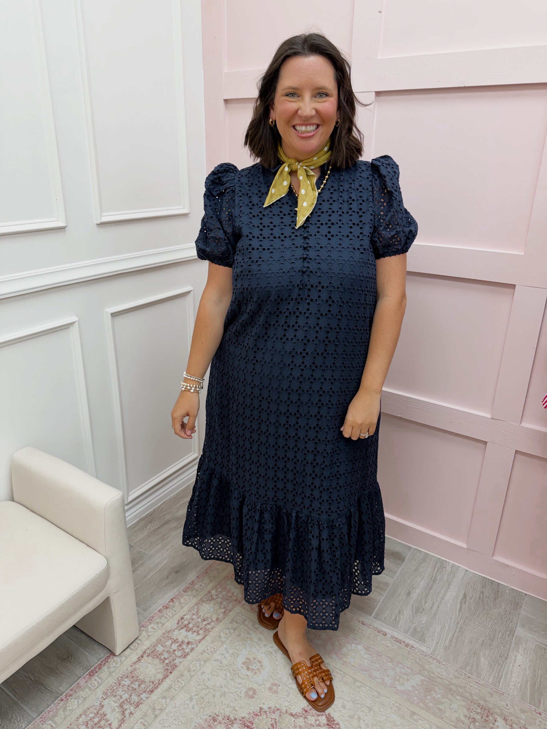 Hydrangea Eyelet Midi Dress