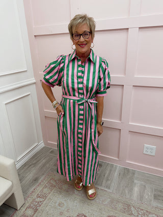 Newport Stripe Dress - Green