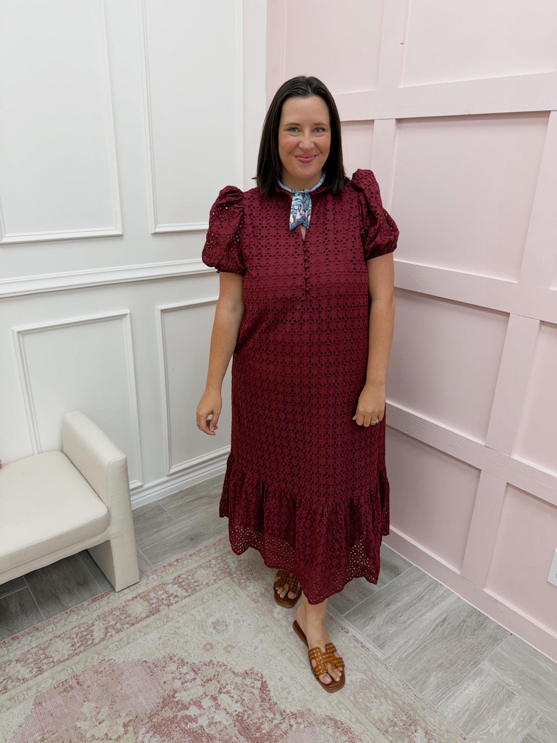 Hydrangea Eyelet Midi Dress