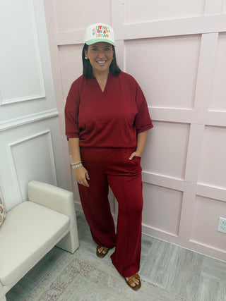 Butter Soft V-Neck Set - Maroon
