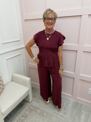 Rustic Charm Smocked Set - Burgundy