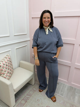 Butter Soft V-Neck Set - Slate Blue