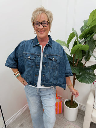 The Best Part Denim Cape - Dark Wash