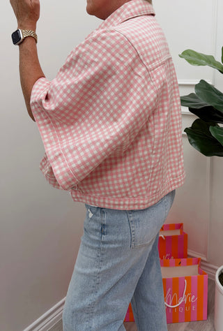 Gingham Denim Cape Jacket