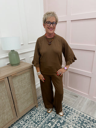 Nina Ruffle Top - Coco Brown