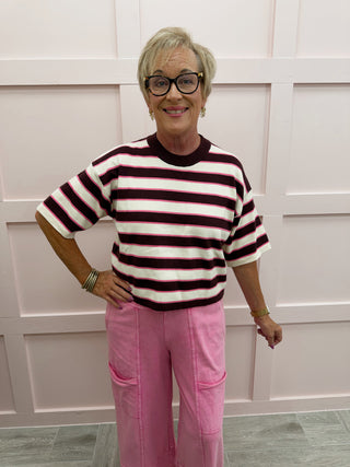 Go To Stripe Top - Burgundy