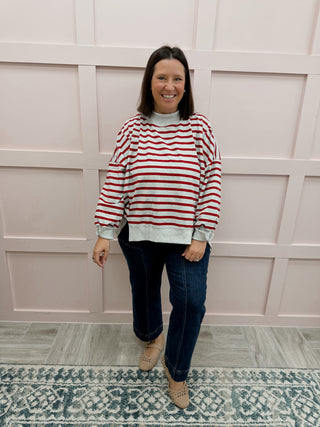 DOORBUSTER: Casually Cute Mock Neck - Gray/Red