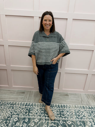 Uptown Striped Top - Charcoal
