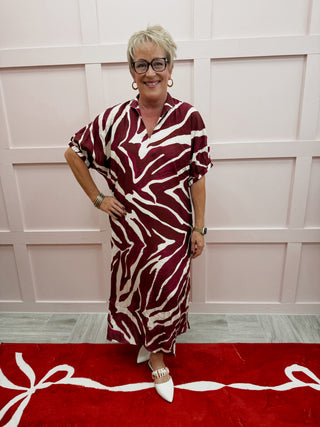 Wild Streak Zebra Midi Dress / Merlot