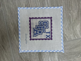 SFA stamp needlepoint canvas with purple SFA and TX letters, 18 mesh