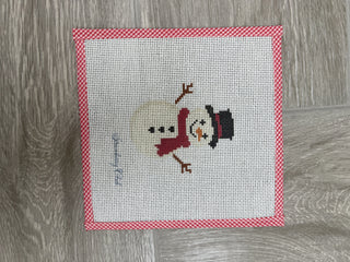 Snowman needlepoint canvas with black top hat and red scarf, 13 mesh