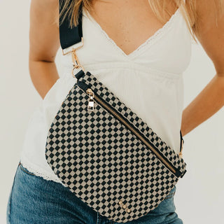 Westlyn Woven Bag - Checkered Light Grey Navy